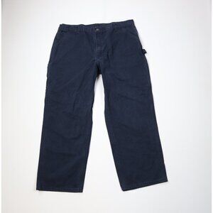 Vintage Y2K Carhartt Mens 42x30 Faded Canvas Wide Leg Dungaree Pants Navy Blue